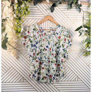 ANTHROPOLOGIEN Maeve Maya Ivory Floral Flutter Sleeve Top Blouse Flowy Boho Sz 2